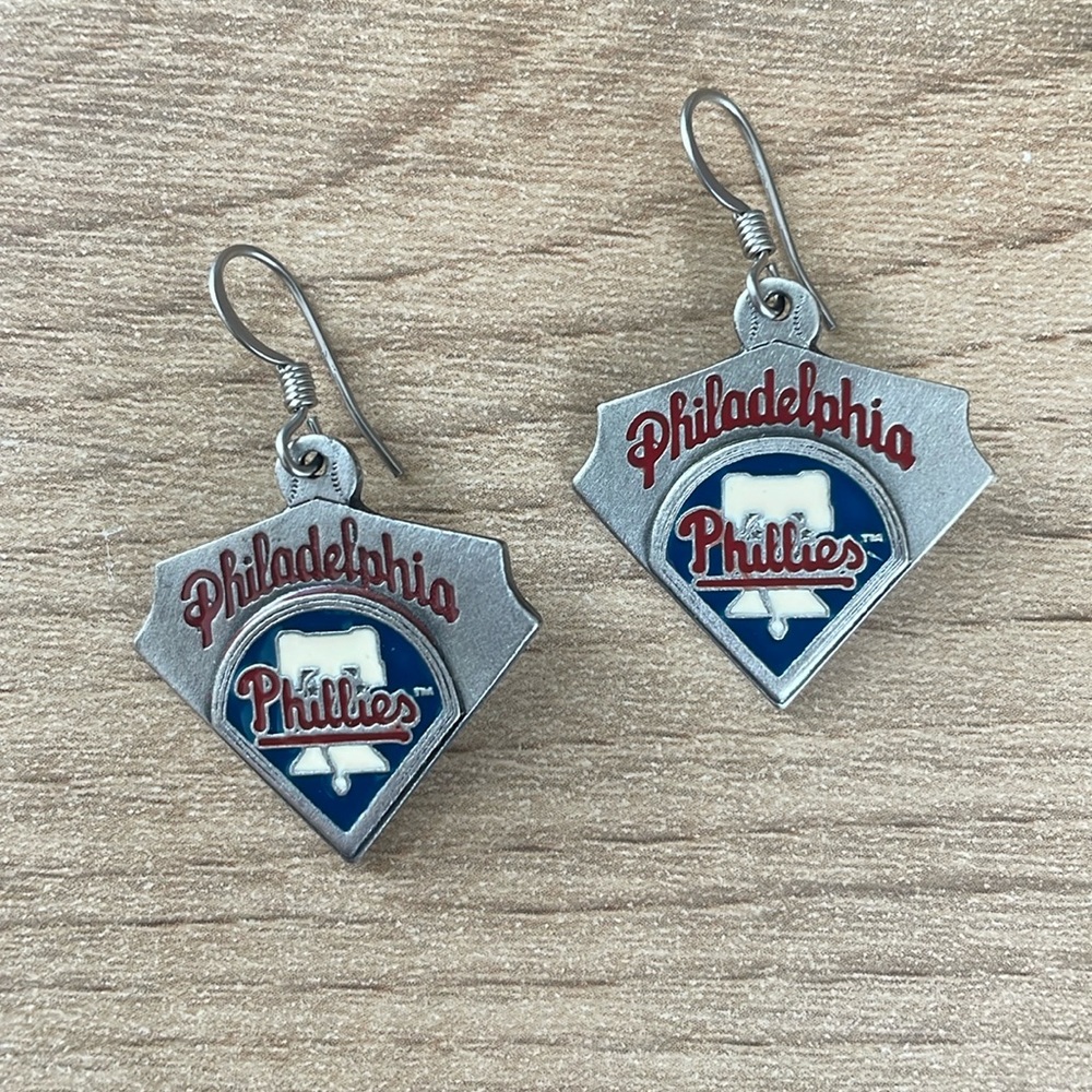 Vintage 90s MLB Philadelphia Phillies Licensed Homeplate Baseball Earrings